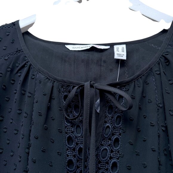 Isaac Mizrahi Live Black Blouse Size 14 Swiss Dot Chiffon Peasant Top NEW - Picture 6 of 11